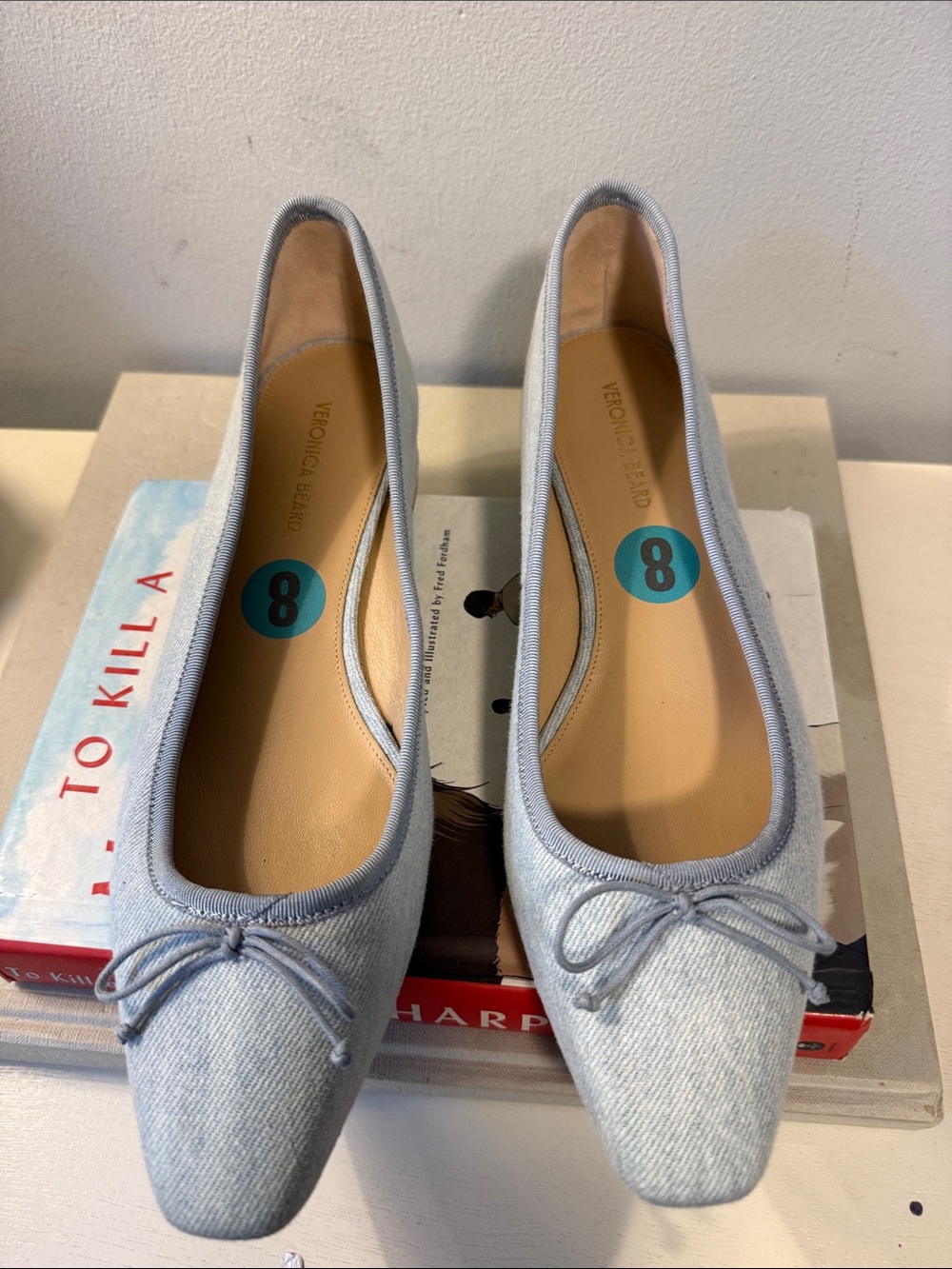 Veronica Beard Light Blue Denim Square-Toe Ballet Flats